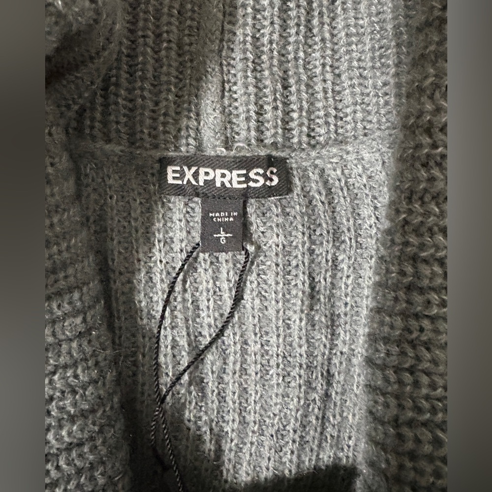 Express Gray Cable Cowl Neck -Knit Turtleneck Swe… - image 3